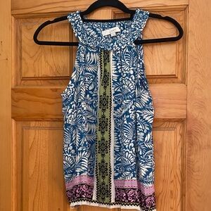 LOFT Blue and Pink Printed Halter Top